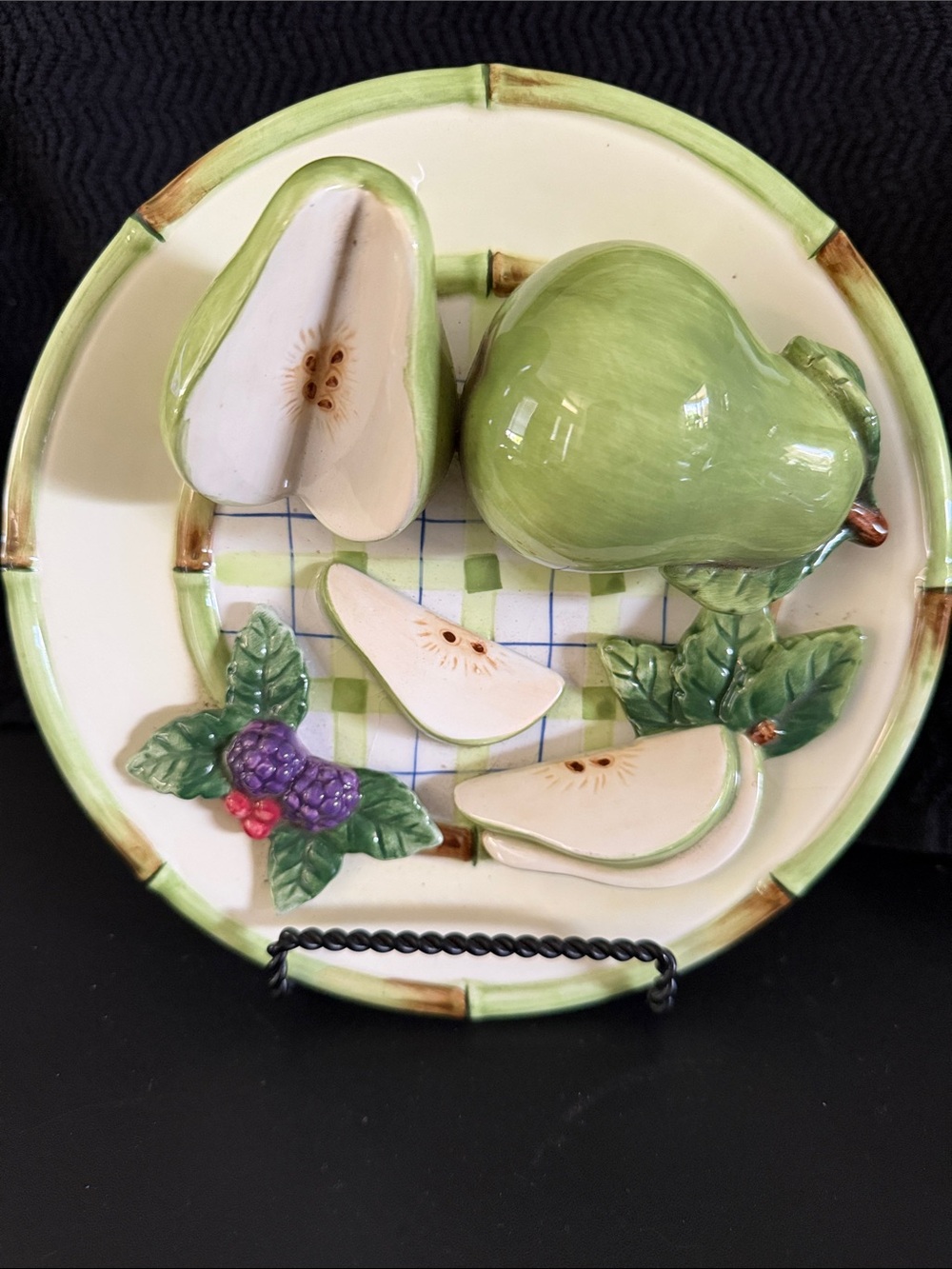 Bella Casa by Ganz Vintage 3D Green Pear Ceramic Decorative Plate